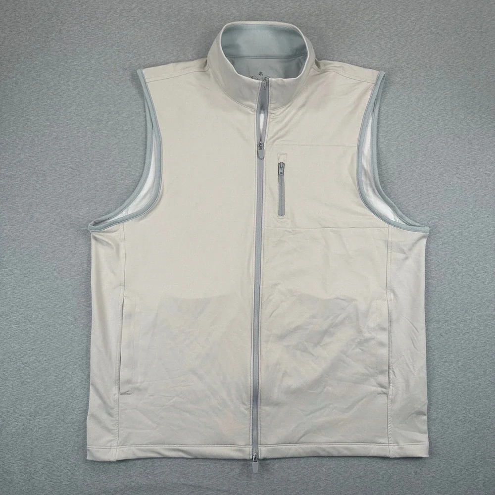 Brooks Brothers Performance Series Vest Mens XL Gray Full Zip Golf Stretch Stone